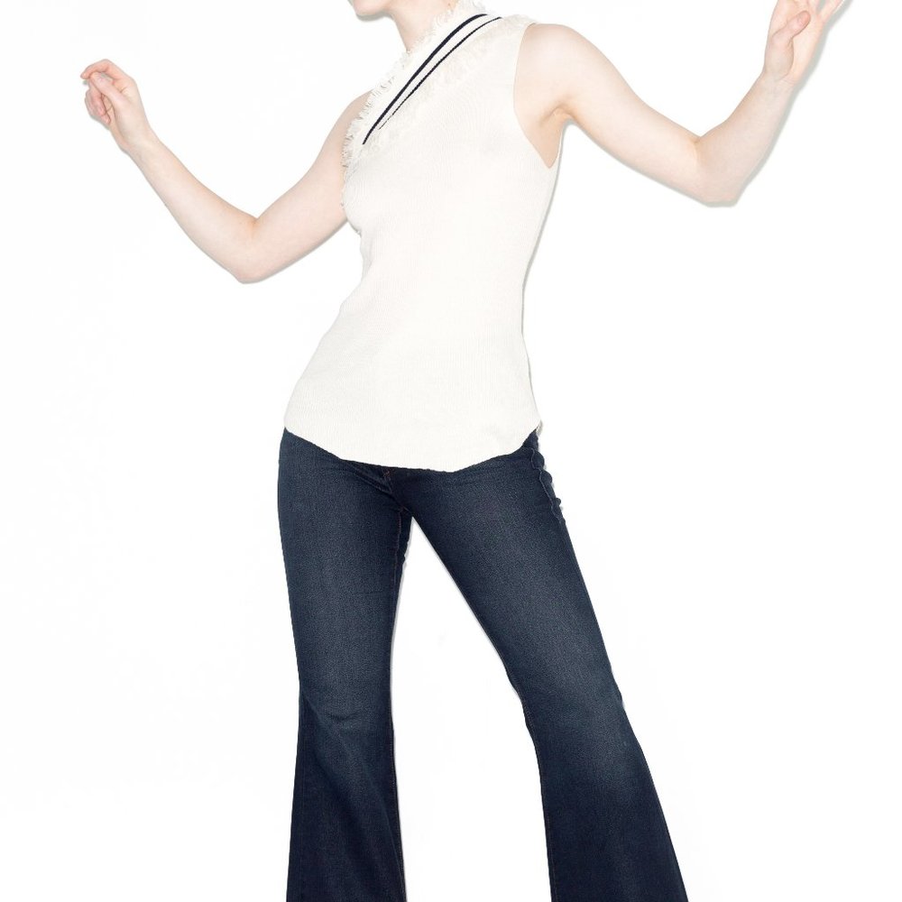 Ulla Johnson White Fringed Stripe One Shoulder Top